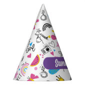 Niedlicher Whimsischer Vorname Unicorn Regenbogenm Partyhütchen (Links)