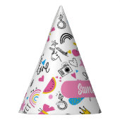 Niedlicher Whimsischer Vorname Unicorn Regenbogenm Partyhütchen (Links)