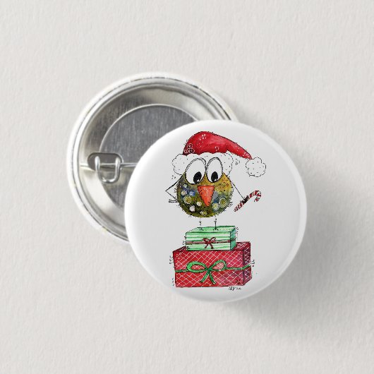 Niedlicher Whimsischer Weihnachtsbird Button (Vorne & Hinten)