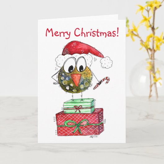 Niedlicher Whimsischer Weihnachtsbird Karte (Gelbe Blume)