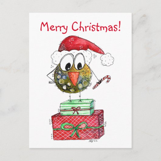 Niedlicher Whimsischer Weihnachtsbird Postkarte (Vorderseite)
