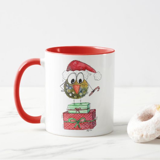 Niedlicher Whimsischer Weihnachtsbird Tasse (Mit Donut)