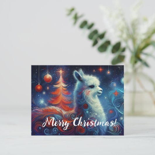 Niedlicher Whimsischer Weihnachtslama Postkarte (Stehend Vorderseite)