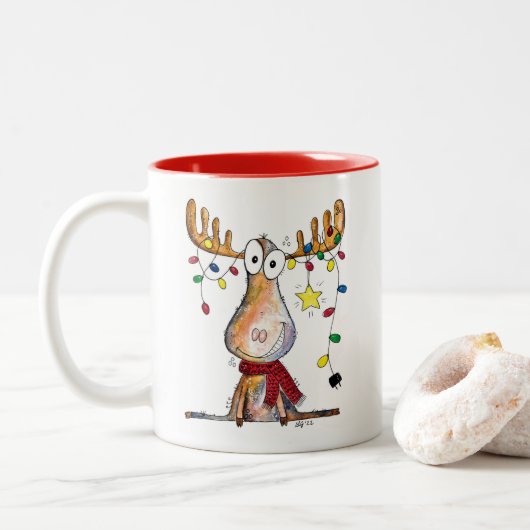 Niedlicher Whimsischer Weihnachtsschlamm Zweifarbige Tasse (Mit Donut)