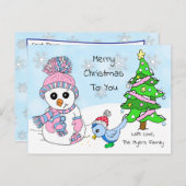 Niedlicher Whimsischer Weihnachtsschneemann und Bi Postkarte (Vorne/Hinten)