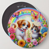 Niedlicher/whimsischer Welpe/Kätzchen Regenbogen Button (Vorne & Hinten)