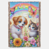 Niedlicher/whimsischer Welpe/Kätzchen Regenbogen Decke (Vorderseite Vertikal)