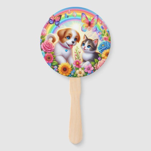 Niedlicher/whimsischer Welpe/Kätzchen Regenbogen Fächer (Vorderseite)
