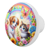 Niedlicher/whimsischer Welpe/Kätzchen Regenbogen Keramikknauf (Rechts)