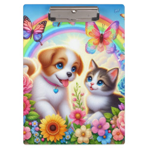Niedlicher/whimsischer Welpe/Kätzchen Regenbogen Klemmbrett