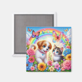 Niedlicher/whimsischer Welpe/Kätzchen Regenbogen Magnet (Vorderseite/Rückseite)