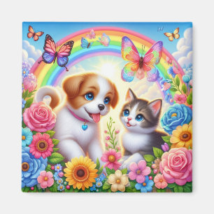 Niedlicher/whimsischer Welpe/Kätzchen Regenbogen Magnet