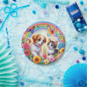 Niedlicher/whimsischer Welpe/Kätzchen Regenbogen Pappteller (Party)