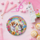 Niedlicher/whimsischer Welpe/Kätzchen Regenbogen Pappteller (Party)