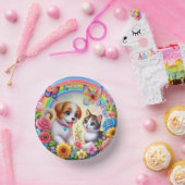 Niedlicher/whimsischer Welpe/Kätzchen Regenbogen Pappteller (Party)