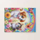 Niedlicher/whimsischer Welpe/Kätzchen Regenbogen Puzzle (Horizontal)