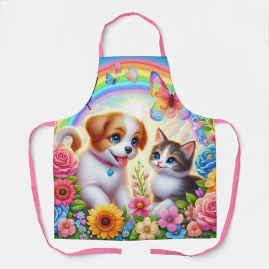 Niedlicher/whimsischer Welpe/Kätzchen Regenbogen Schürze (Vorderseite)