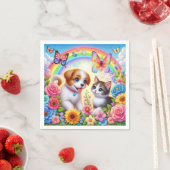 Niedlicher/whimsischer Welpe/Kätzchen Regenbogen Serviette (Beispiel)