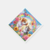 Niedlicher/whimsischer Welpe/Kätzchen Regenbogen Serviette (Ecke)