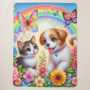 Niedlicher/whimsischer Welpe/Kätzchen Regenbogen Sherpadecke