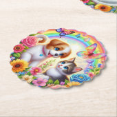 Niedlicher/whimsischer Welpe/Kätzchen Regenbogen Untersetzer (angewinkelt)