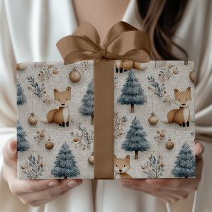 Niedlicher Whimsischer Winterwaldfuchs und Weihnac Geschenkpapier
