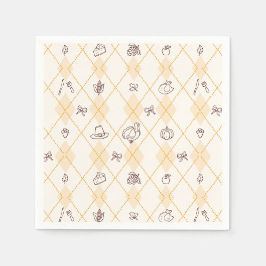 Niedlicher Whimsy-Erntedank Doodles Diamond-Muster Serviette (Vorderseite)