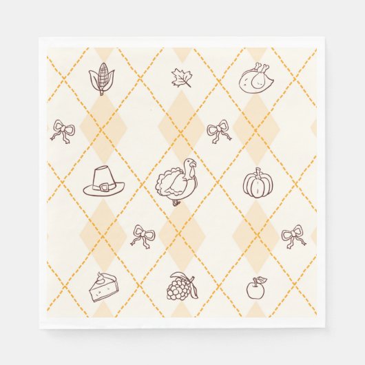 Niedlicher Whimsy-Erntedank Doodles Diamond-Muster Serviette (Vorderseite)