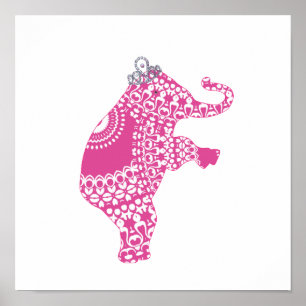 Niedlicher Whimsy Kinder rosa Prinzessin Elefant Poster