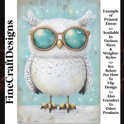 Niedlicher Whimsy Steampunk Weißes Owl BT6 Decoupa Seidenpapier
