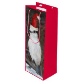 Niedlicher Whiskey-Jack mit roter Weihnachtsmannmü Geschenktüte Für Weinflaschen (Vorderseite Schrägansicht)