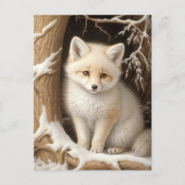 Niedlicher White Baby Fox im Schnee Postkarte