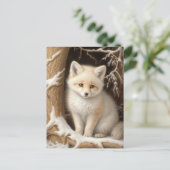 Niedlicher White Baby Fox im Schnee Postkarte (Stehend Vorderseite)