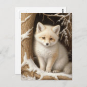 Niedlicher White Baby Fox im Schnee Postkarte (Vorne/Hinten)