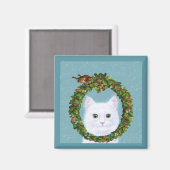 Niedlicher White Cat Birds Weihnachtsschneemagnet Magnet (Vorderseite/Rückseite)
