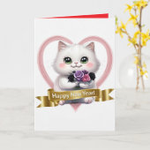 Niedlicher White Cat Calendar 2025 Personalisiert Karte (Gelbe Blume)