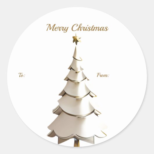 Niedlicher White Christmas Tree Geschenksticker Runder Aufkleber (Vorderseite)