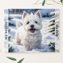 Niedlicher White Dog Westie Winter Snow Individuel