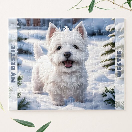 Niedlicher White Dog Westie Winter Snow Individuel Puzzle
