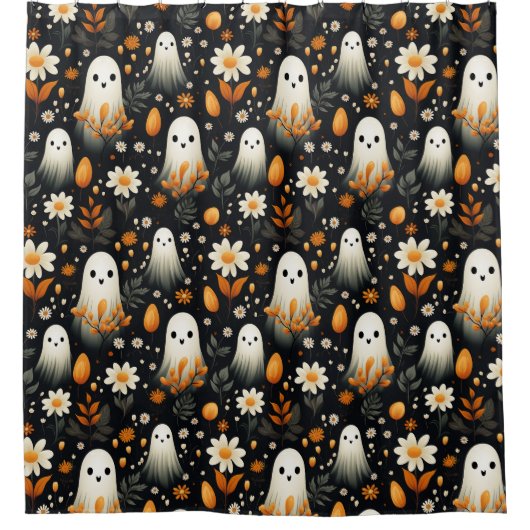 Niedlicher White Ghost Herbst Duschvorhang (Vorderseite)