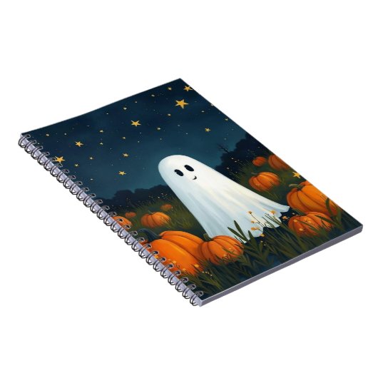 Niedlicher White Ghost mit Pumpkins Notizblock (Rechte Seite)