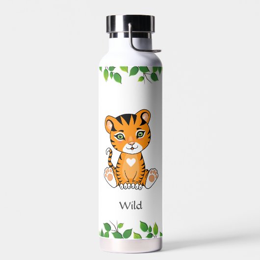 Niedlicher Wild Baby Tiger auf White Water Flasche (Links)