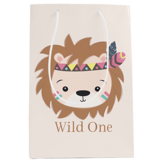 niedlicher Wild ein Löwe fügt Text Medium Geschenk Mittlere Geschenktüte (Vorderseite)