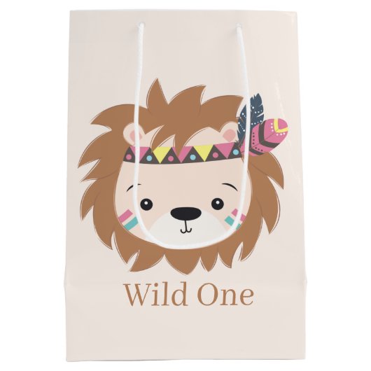 niedlicher Wild ein Löwe fügt Text Medium Geschenk Mittlere Geschenktüte (Rückseite)