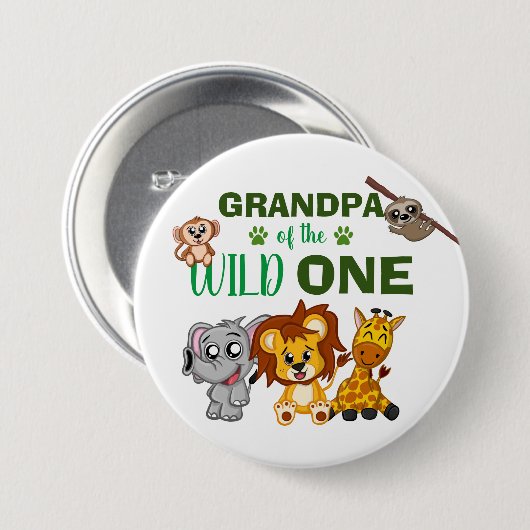 Niedlicher Wilder ein Dschungel Safari Zoo Tierpar Button (Vorne & Hinten)