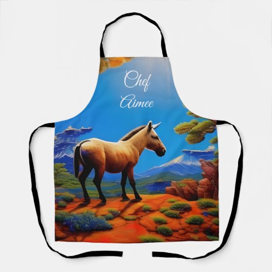 Niedlicher Wilder Esel mit Blick auf das Bergtal Schürze (Vorderseite)