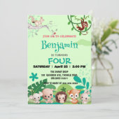 niedlicher Wildsafari-Zoo-Dschungel Geburtstag Einladung (Stehend Vorderseite)