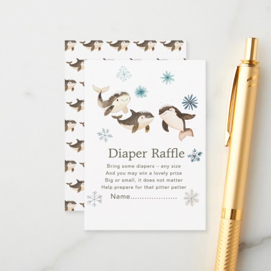 Niedlicher Winter Arctic Whale Babydusche Windelwi Begleitkarte (Vorderseite/Rückseite Beispiel)