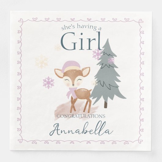 Niedlicher Winter Baby Deer Female Fawn Serviette (Vorderseite)