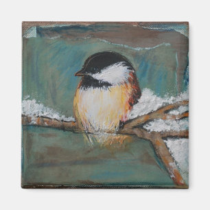 Niedlicher Winter Black Capped Chickadee Art Magnet